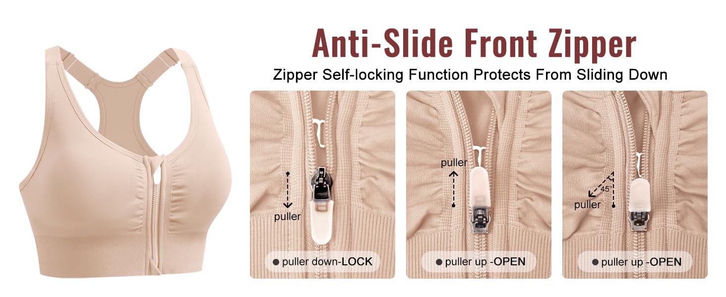 Zipper self-locking function protects from sliding down