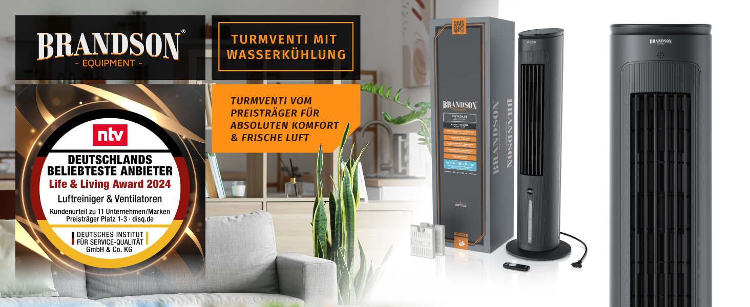 Brandson - Turmventilator mit Wasserkühlung - Preisträger 2025 - leise - mobile Klimaanlage ohne Abluftschlauch - großes Fce8e217 C0a8 4550 9f0d 801edd681b6f. CR0,0,1464,600 PT0 SX1464 V1