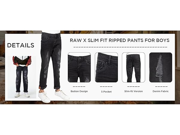 Amazon.com: RAW X Boy's Slim Fit Stretch Jeans, Fashion Rips