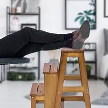 DREAMADE Sgabello Scaletta In Legno Sedia Scala Richiudibile A 3 Gradini Per Casa Negozio (Marrone Scuro) 15 7