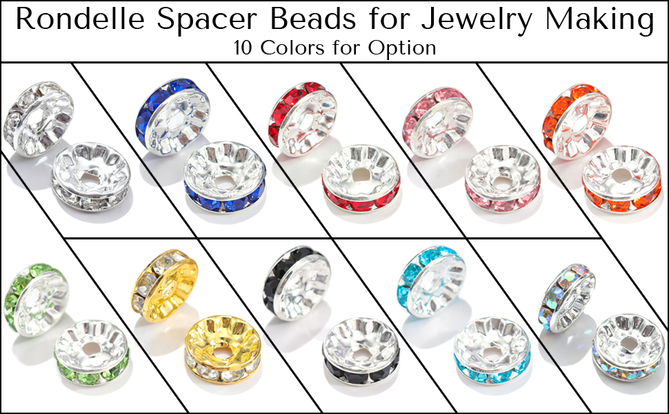 Guoxin 100Pcs Rondelle Spacer Beads Round Crystal Charms