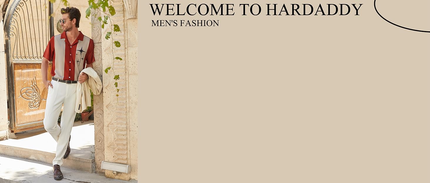 Hardaddy Men's Casual Stripe Shirt Button Down Shirt Beach Summer Polo Shirt Tops