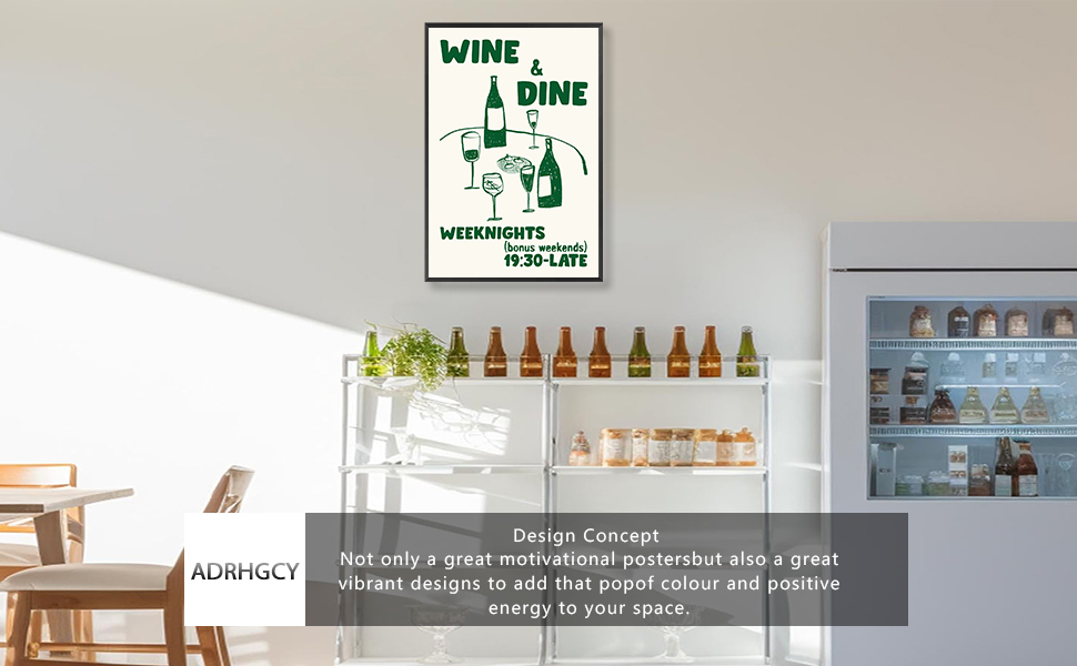 Retro Wine & Dine Club Food Posters Green Wine Glass Wall Art