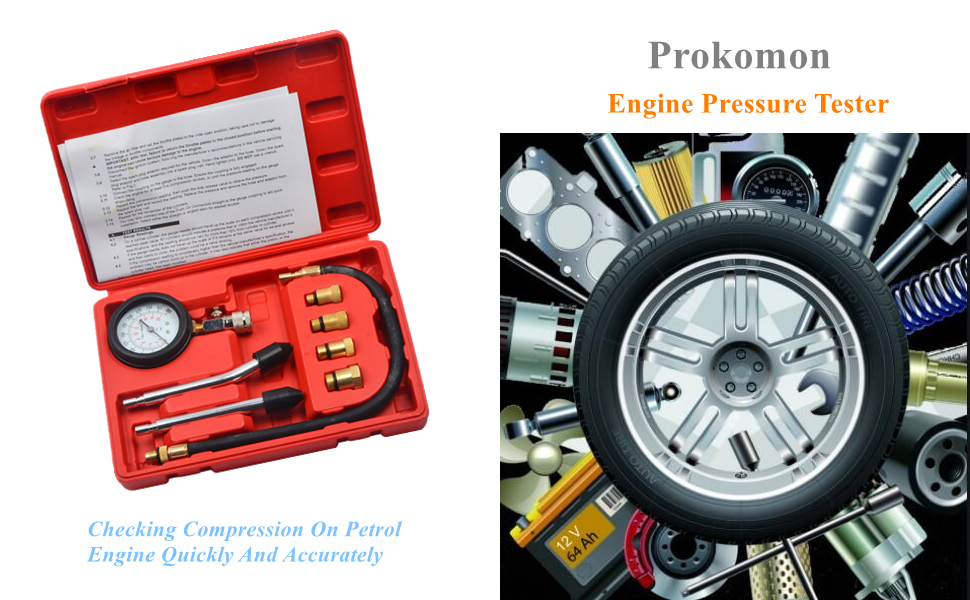 8 Pcs Petrol Engine Compression Cylinder Pressure Tester Gauge M10 M12