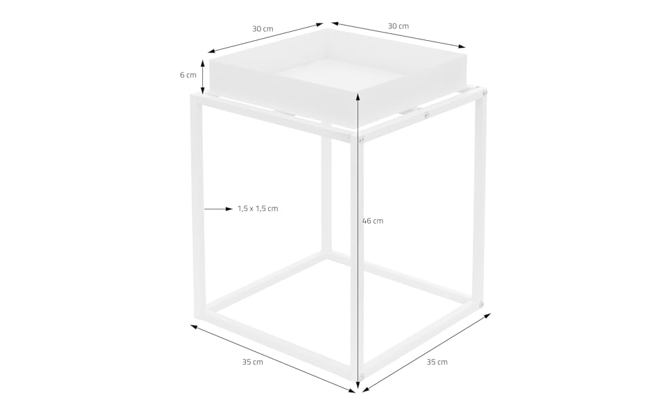 ML-Design Plantenstandaard, wit, metaal, bloemenstandaard, dienblad, plantenbak, bloembak, bijzettafel