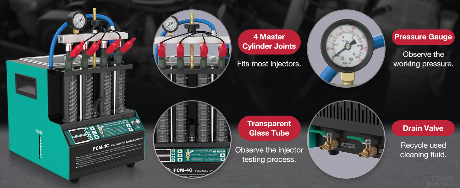 RALBIL 4Cylinder Fuel Injector Cleaner Machine 110V 2in