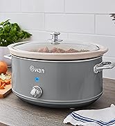 Text reads 'Broo'. Series of images showing gray slow cooker in use with vegetables and ingredients visible around it on counter.