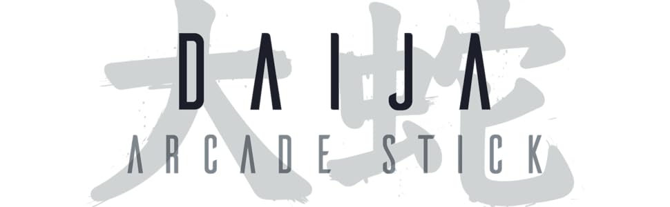 indiquant « DAIJA ARCADE STICK » en lettres noires sur fond blanc avec des éléments de design gris