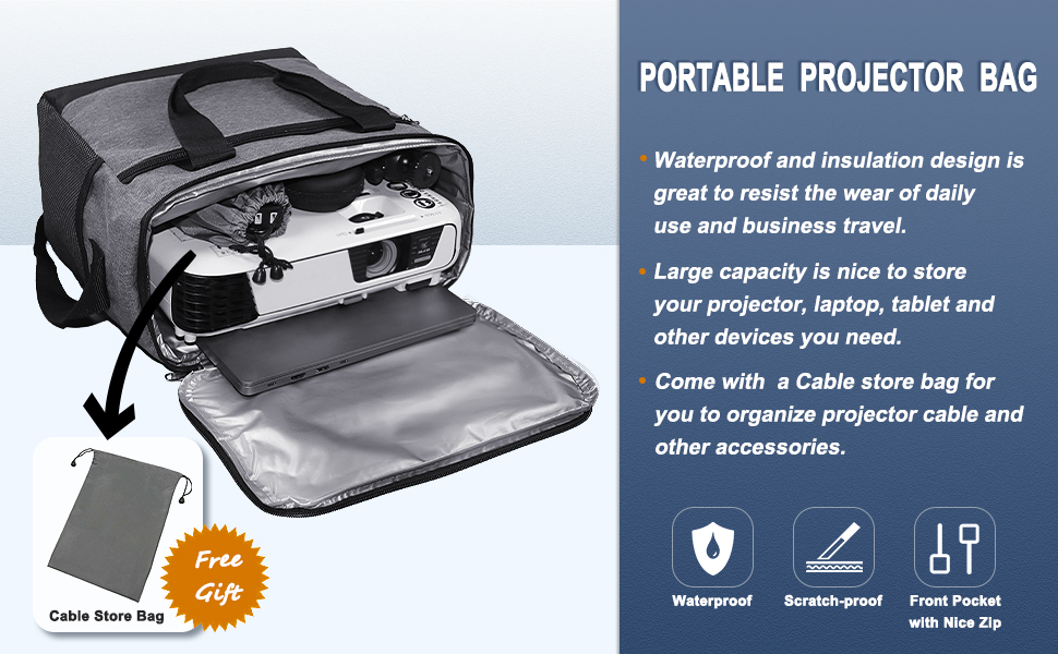 Projector Bag, Projector Case with Cable Storage Bag Large Capacity
