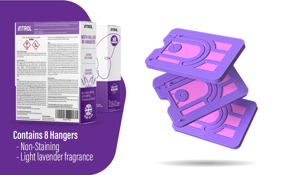 INTROL Lavender Moth Killer Hangers Large 8 pack Moth Wardrobe
