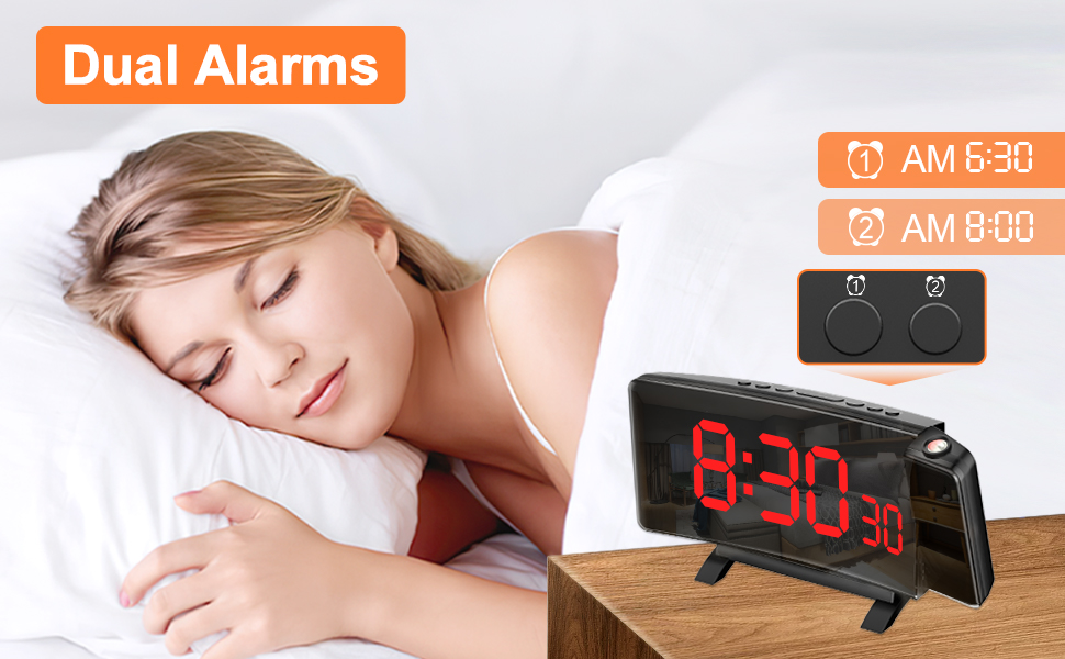 PEYOU Projection Alarm Clock, 7" Large Curved Screen, 5Level Dimmer