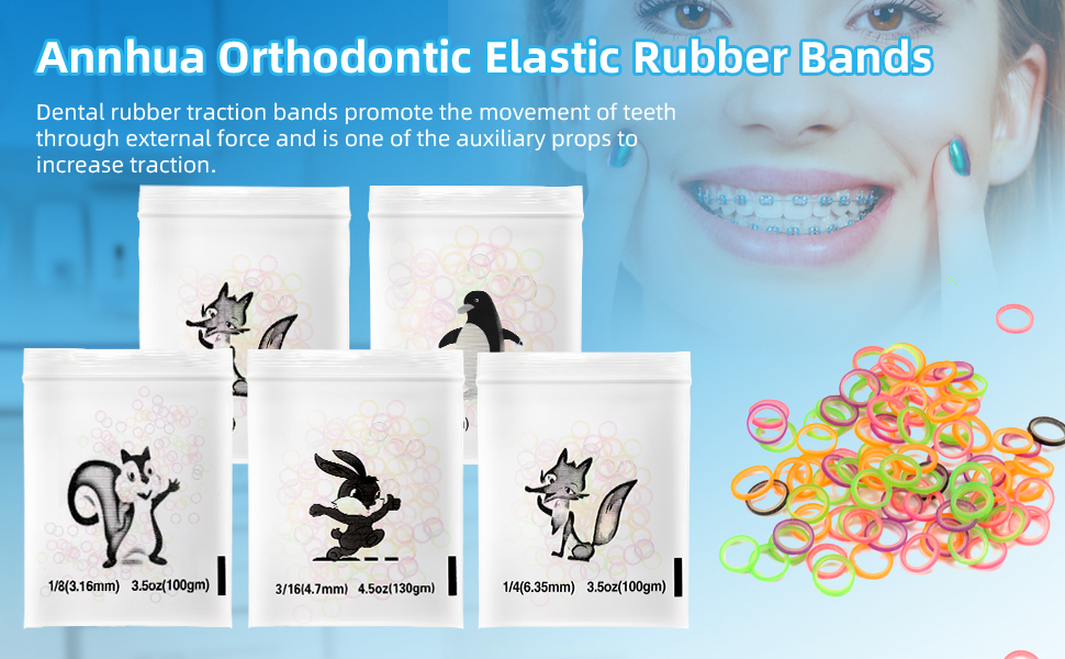 500 Pack Orthodontic Elastic Rubber Bands 4.5 Oz 1/4" Dental Braces Rubber Bands