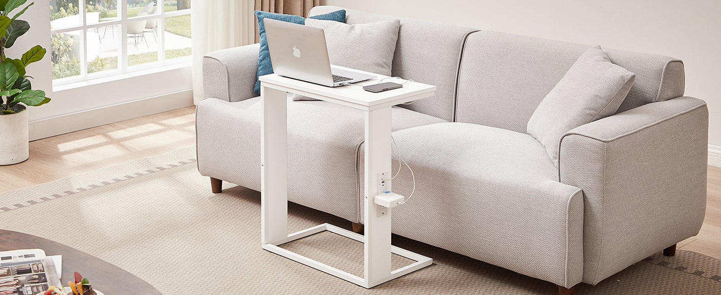 Vagusicc C Shaped End Table with Charging Station, Small