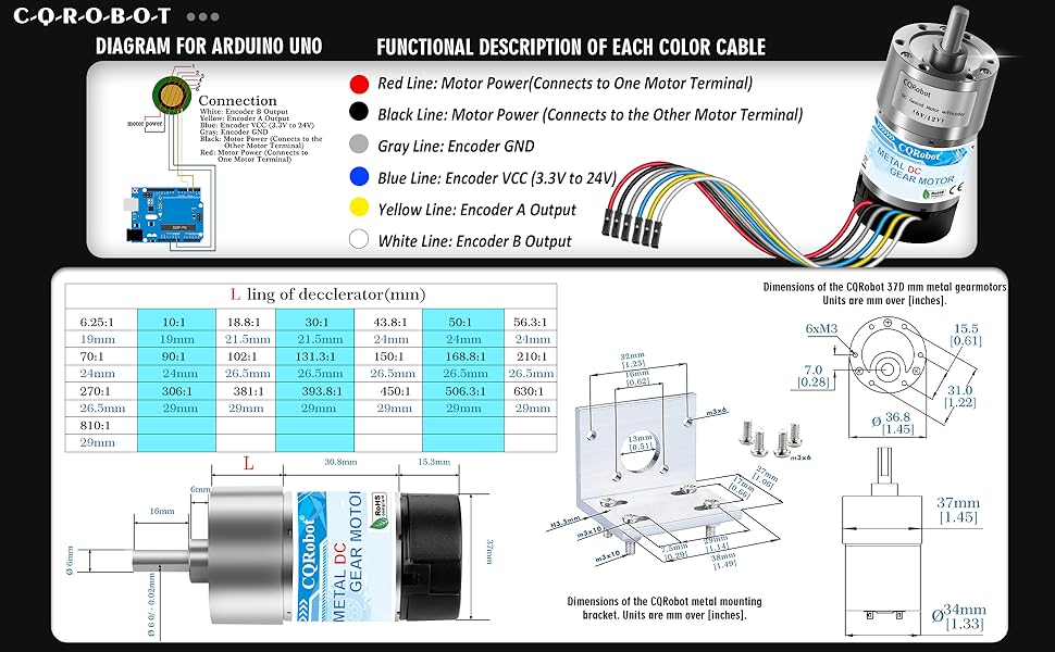 Amazon.com: CQRobot 6.25:1 Metal DC Geared-Down Motor