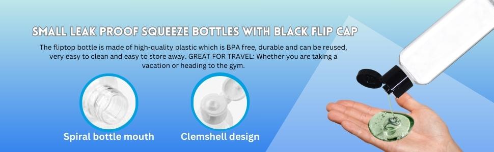 Squeeze Bottles With Black Flip Cap For Toiletries, Shampoo Refillable Travel Size Cosmetic