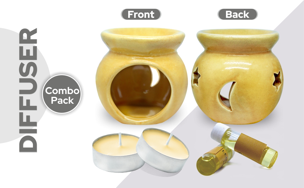 Home Genie Ceramic Non Electric Diffuser with 2 Tealight Candles and 2 Fragrance Oil Camphor