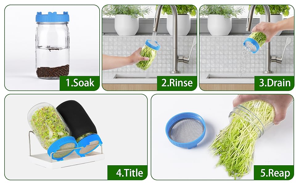 Sprout Jar Kit 2Pcs Wide Mouth Mason Sprouting Jars, Sprout Lids