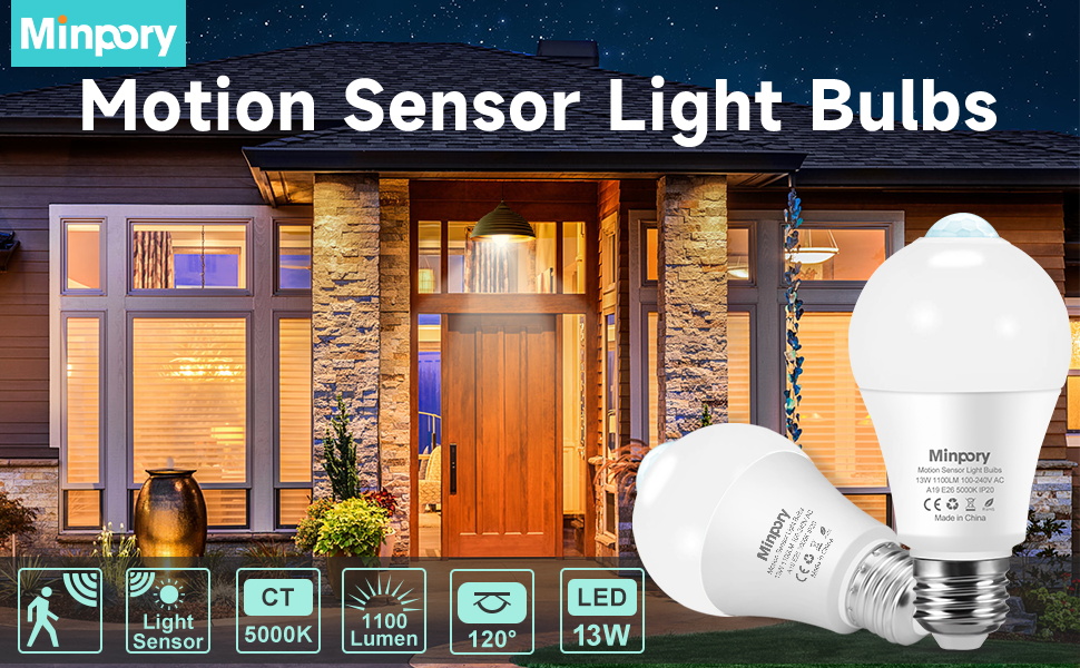 Motion Sensor Light Bulbs, 13W(100W Equivalent) Motion Detector Auto