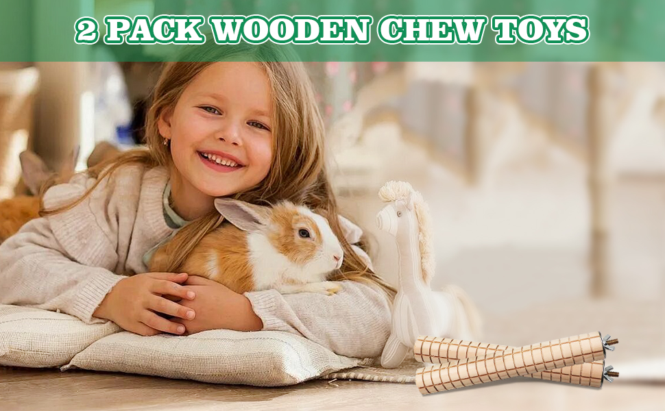 Guinea Pig Toys, 2 Pack Wooden Chew Toys for Small Animals, Rabbit Toys for Bunnies Boredom