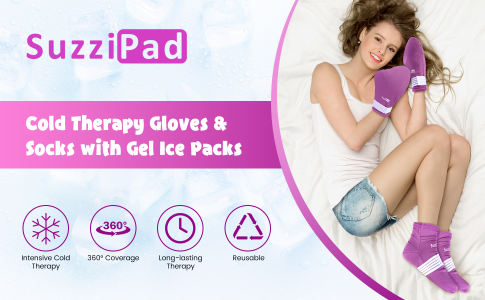 SuzziPad Foot Ice Pack Cooling Socks & Cold Gloves for
