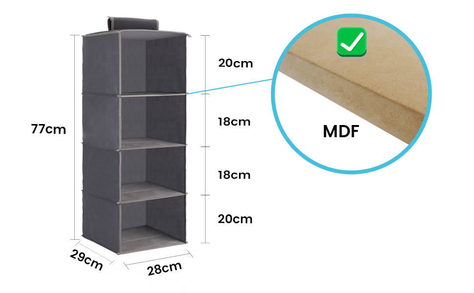 Organizer Armado Da Appendere - 5 Ripiani 25x25x90cm, 2 Cassetti, Tessuto Beige, Pieghevole