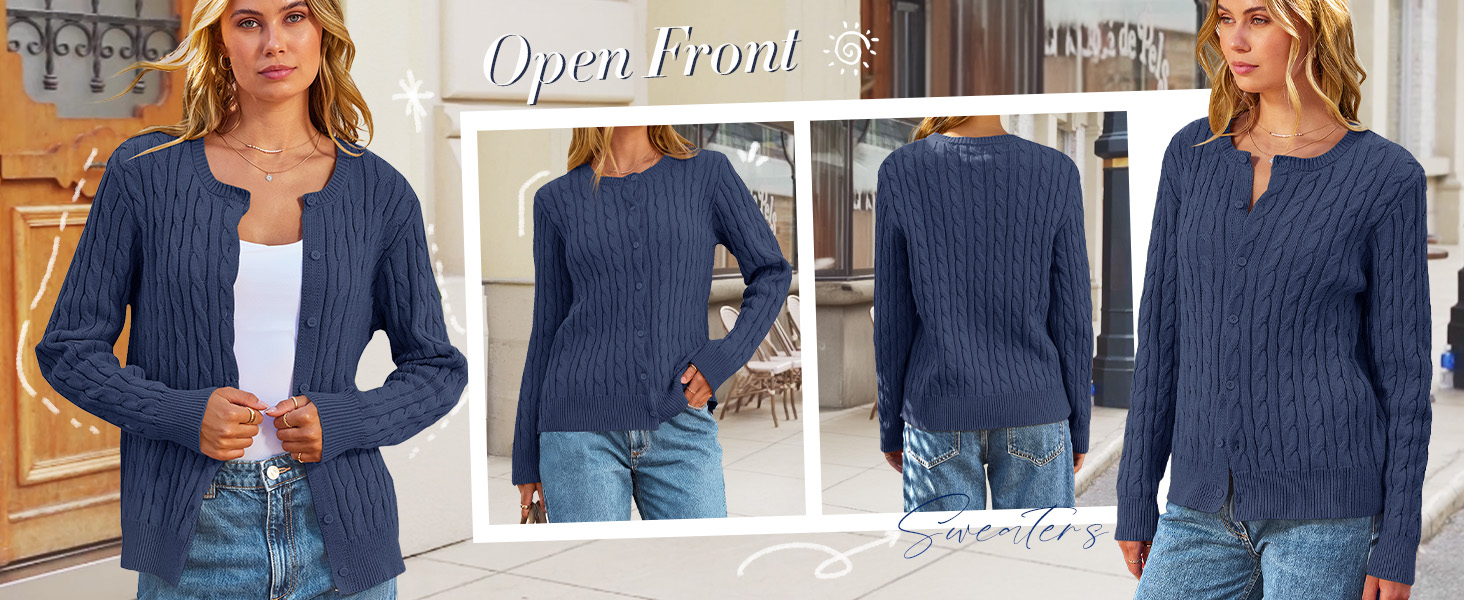 Women's Long Sleeve Crewneck Classic Cardigan