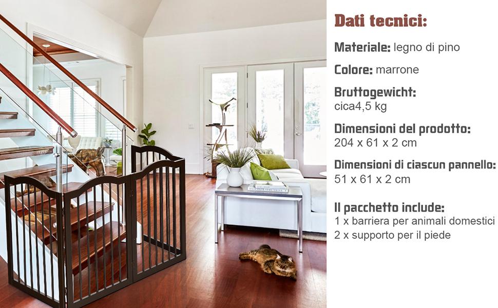 COSTWAY Cancelletto Per Cani In Legno Massello, Design Pieghevole E Girevole Con 4 Ante E Piedini, Ideale Per Scale, Soggiorno E Cucina (204 X 61 X 2 Cm) 17 1
