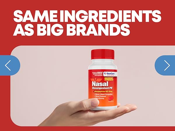 GenCare Nasal Decongestant Phenylephrine HCl 10mg same ingredients as Sudafed Maximum Strength