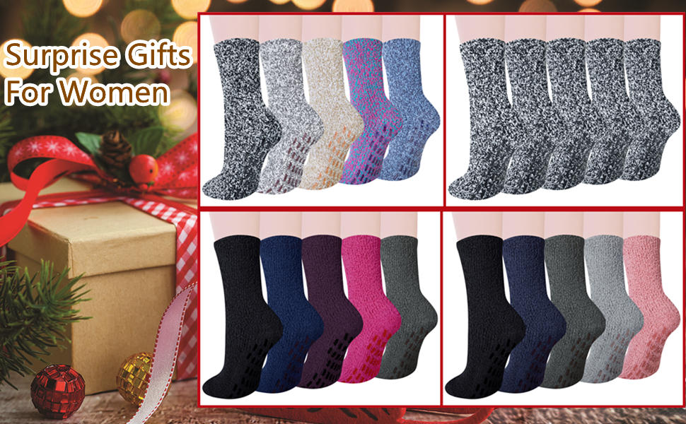 Womens Fuzzy Socks Non Slip Tender Heat Fluffy Socks with Grips Cozy Plush Hospital Slipper Socks 14 9