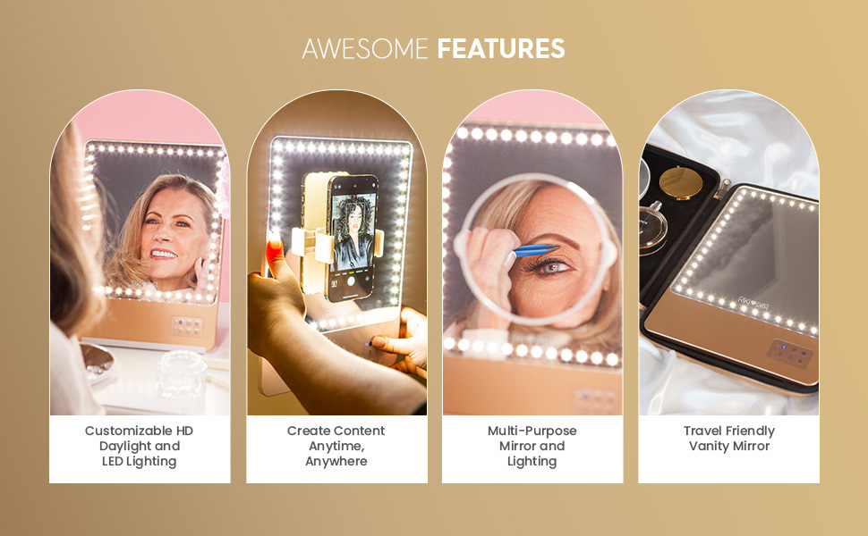 Riki Skinny Smart Vanity Mirror with HD LEDs, Magnifying Mirror Attachment