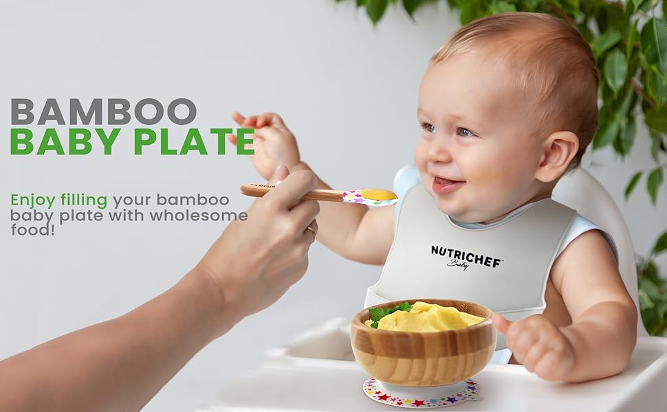 Round Bamboo Baby Plate;Wooden Toddler Plate;Stay Put Feeding;BPA-Free