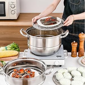 Amazon | FLYILIA 蒸し器付鍋 二段蒸し器 三段蒸し器 ステンレス