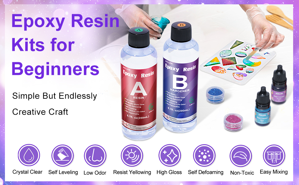 AOLLEN Epoxy Resin Kits for Beginners, 400ml Crystal Clear Resin