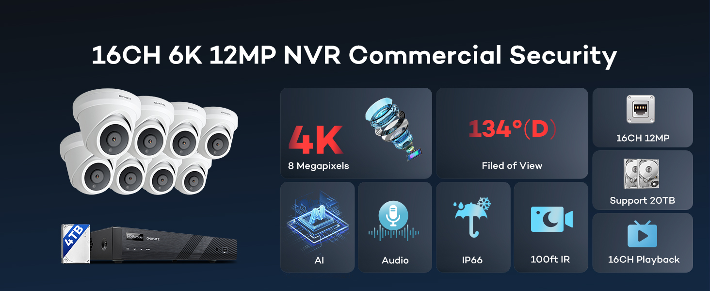 onwote 4k security camera system 16 channel poe poe ip business commercial