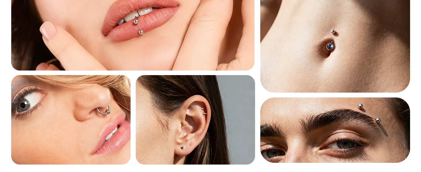 A-minusone 84PCS Body Septum Piercing Kit Nose Tongue Lip Ear Eyebrow Belly Button Tragus Industrial