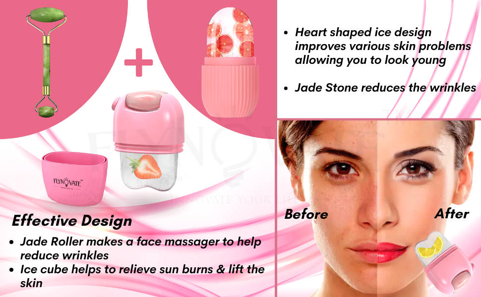 Flynovate 3 in 1 Jade Stone Ice Roller for Face Reusable Food Grade
