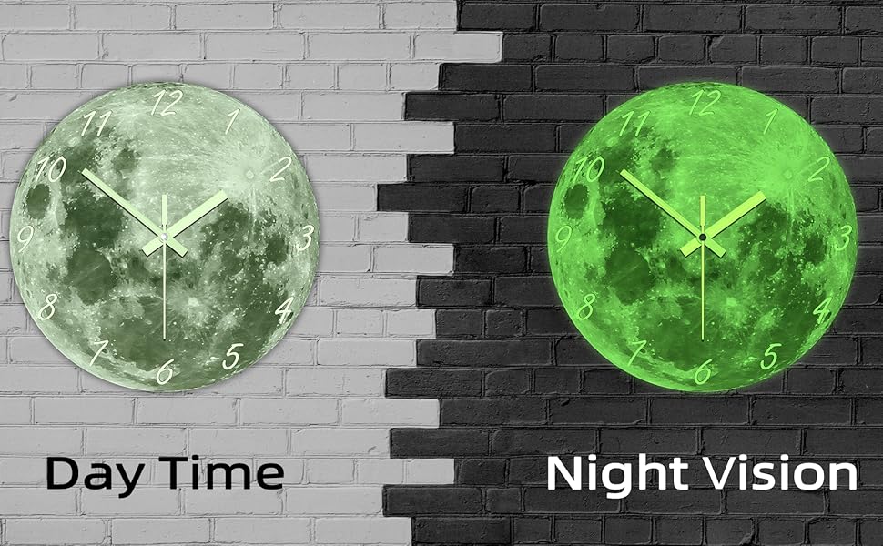 The Geeky Days Glow in The Dark Moon Clock for Living Room