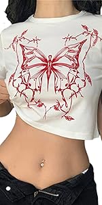 Red butterfly short sleeve shirt