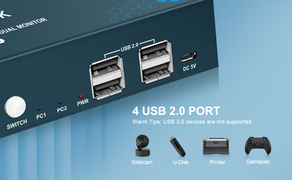 Steetek KVM Switch Dual Monitor Displayport, 4K60Hz 4 USB2.0 KVM Switch Displayport, Dual