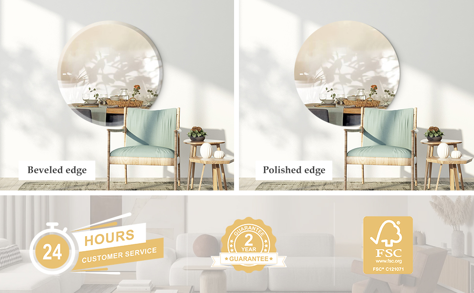 Arcus Home Round Mirror 30 Inch Beveled Frameless Circle