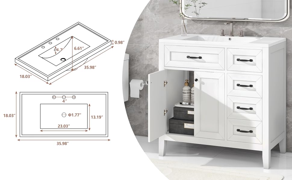 Knocbel Modern Bathroom Vanity with Sink, 36" Freestanding
