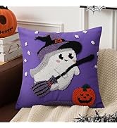 Adabana Fall Halloween Ghost Pillow Covers 18x18 inch Cute Tufted Pumpkin Halloween Decorations f...