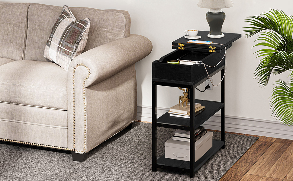 FABATO End Table with Charging Station Nightstands with