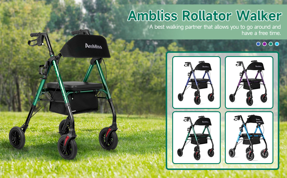 Ambliss Rollator Walker 8" NonPneumatic Wheels Rollator