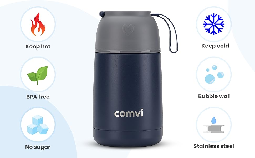 Comvi Food Flasks for hot food 630 & 430ML Keep food hot containers