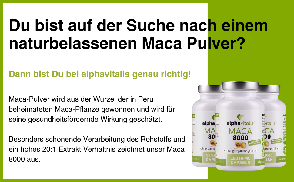 Alphavitalis Maca 8000 Kapseln hochdosiert - 180 Kapseln 20:1 Maca ...