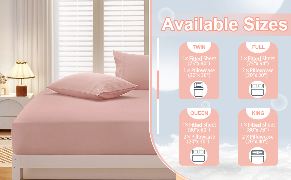 Full Fitted Sheet with 2 Pillowcase Soft Microfiber Sheet Set 16" Deep Pocket Bed Sheets, Wrinkle Free and Easy Care Bottom Sheet for Full Size Bed, Pink 9 deep pocket fitted sheet