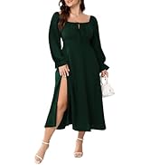 Women's Plus Size Milkmaid Dress Long Sleeve Square Neck Dress A-Line Flowy Maxi Wedding Guest Co...