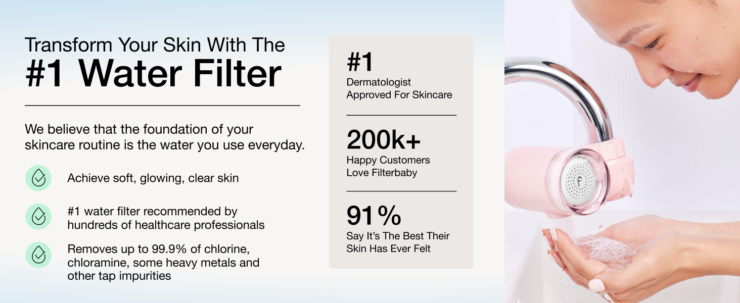 #1 Derm approved water filter. Remove 99.99% of chlorine, chloramine, & other tap impurities