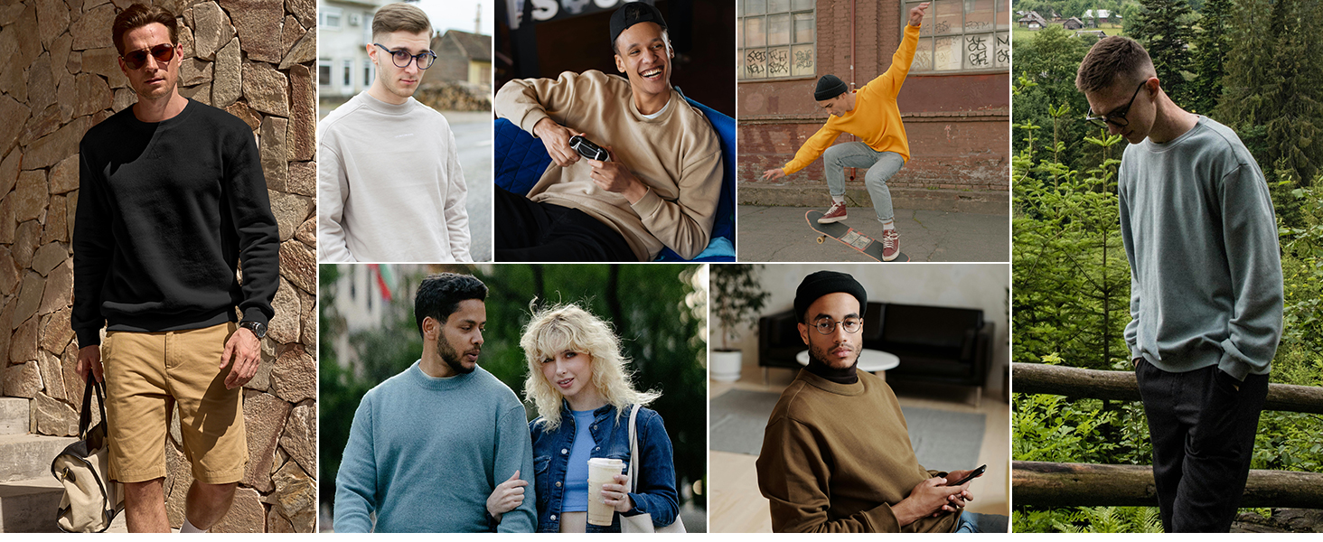 JMIERR Men's Crewneck Sweatshirt Casual Long Sleeves Sweatshirts Cotton Pullover Sweatshirt for Men